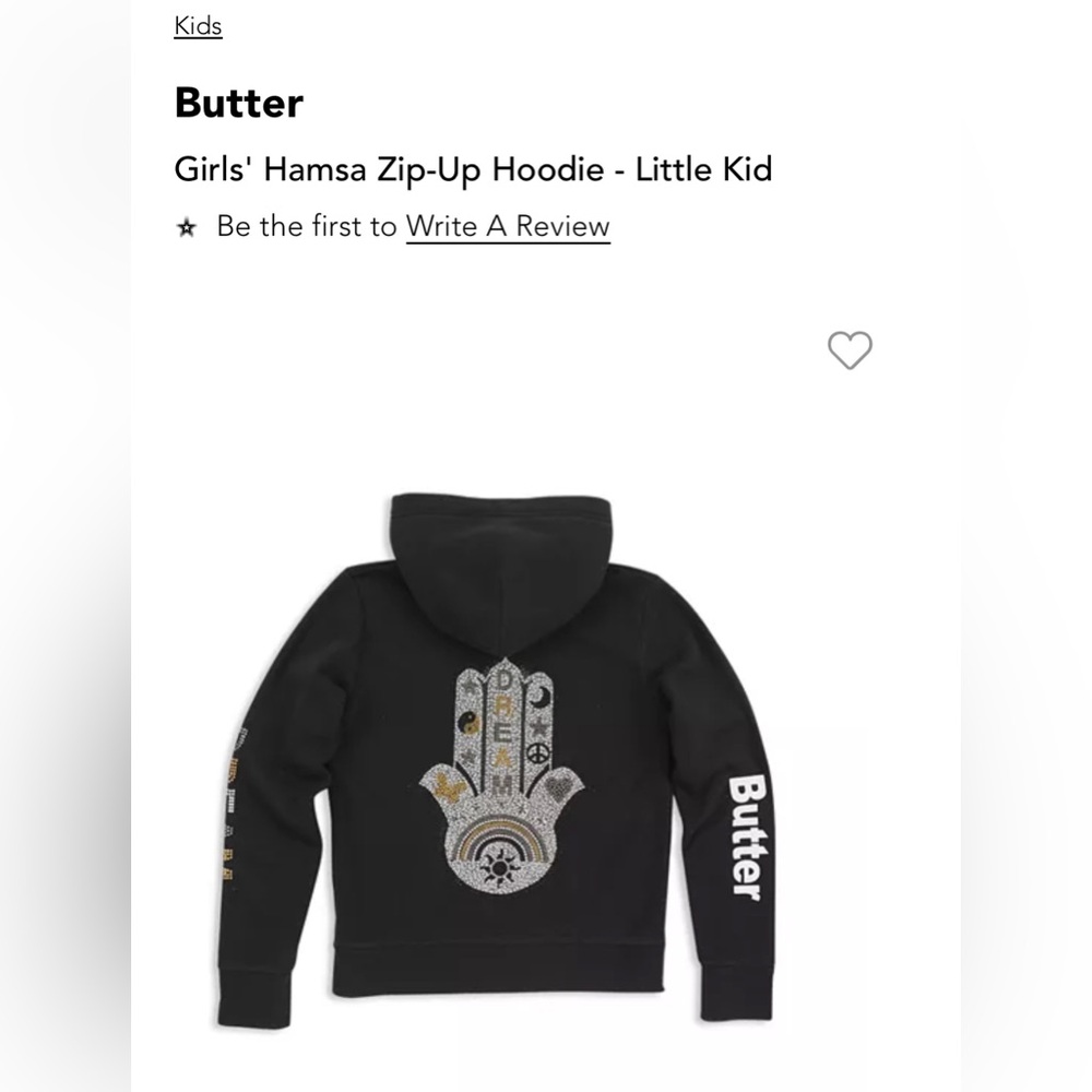Butter girls Hamsa black zip up hoodie. Size L/10 good used condition.